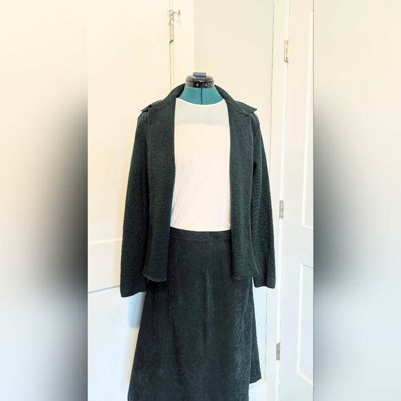 Vintage Talbot's skirt set merino wool sweater jacket faux suede green skirt Lrg - Picture 12 of 12